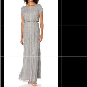 Gorgeous Adrianna Pappell Silver Pewter Dress with Silver Detail - Size 1 US